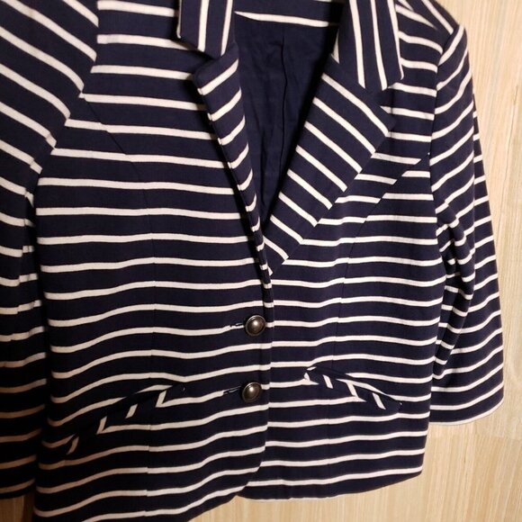 Express Womens Navy Blue White Stripe Knit Blazer Medium - Picture 3 of 5